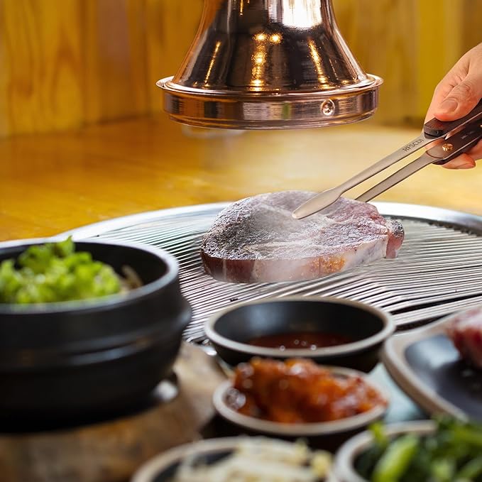 Premium Kitchen Tongs - 304 Stainless Steel & Walnut Wood, Comfortable Grip, Non-Slip Design, High Heat Resistant - Ideal for Home, Cooking, Barbecue & Frying Steak, 9-Inch, silvery