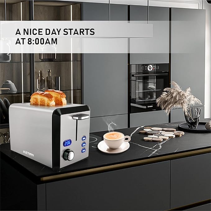 Toaster 2 Slice, Wide Slot Stainless Steel Toaster with 6 Browning Levels, Reheat & Defrost, for Bagel, Toast, Bread, Kitchen Essentials, Removable Crumb Tray (sliver)