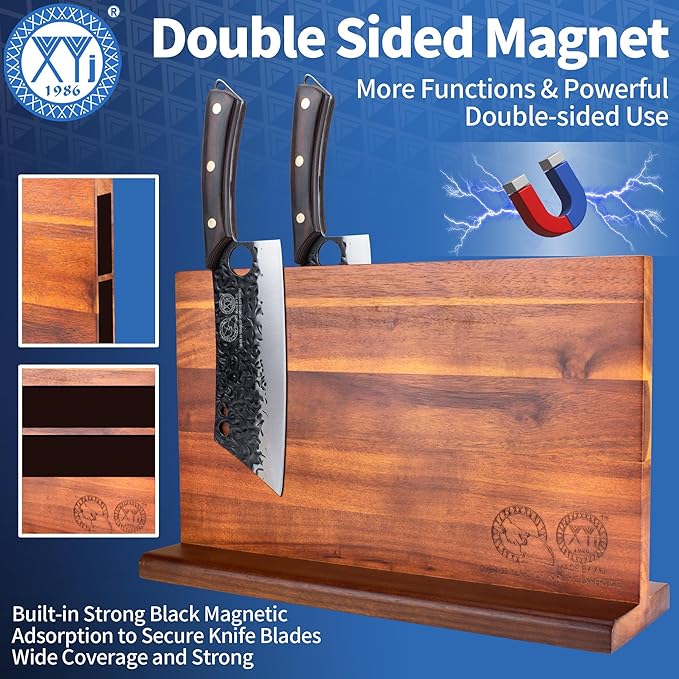 XYJ Knife Block Set, Knives Set with Holder, Cutting Board, Scissors, Gloves, Sharpening Stick, Washing Cloth, High-Carbon Steel Blades, Chef's Knives, Cleaver, Carving Knife, Nakiri, Full Tang Design