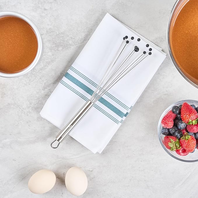 Restaurantware-German Standard 10.6 Inch Ball Whisks, 6 Kitchen Whisks With Silicone Balls - Ergonomic Handle, Dishwashable, Stainless Steel Manual Egg Beater, Durable, For Whisking, Stirring, Mixing