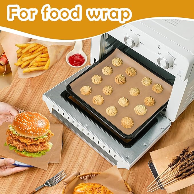 600Pcs Unbleached Parchment Paper Sheets for Baking, 12 x 16 Inch, Non-Stick Precut Half Sheet Parchment Paper for Baking, Cooking, Air Fryer, Oven (brown-12" x 16"-600pack)
