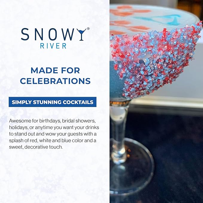Snowy River Americas, Cocktail & Margarita Sugar Rimmer - Vibrant Naturally Colored Sugar for Cocktail Rimming, Baking & Decorating, Medium Crystal - 80oz