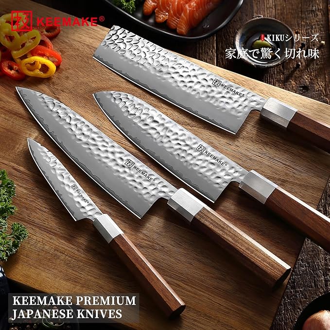 KEEMAKE Santoku Knife 7 inch, Professional Kitchen Knife 3-layer 9Cr18MOV High Carbon Stainless Steel Blade Asian Vegetable Cooking Knife, Sharp Japanese Chef Knife with Octagon Wood Handle