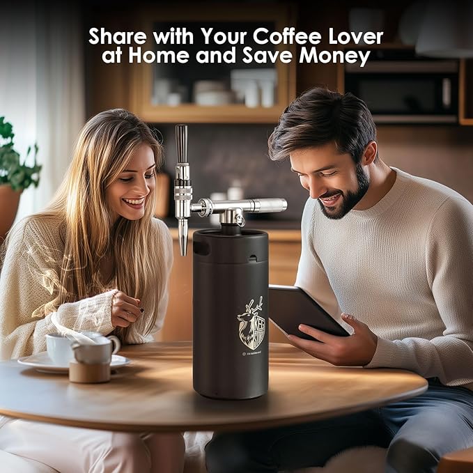 Nitro Cold Brew Coffee Maker, 128 oz Extra Large Home Keg, Stainless Steel Tap System, Matte Black Mini Keg