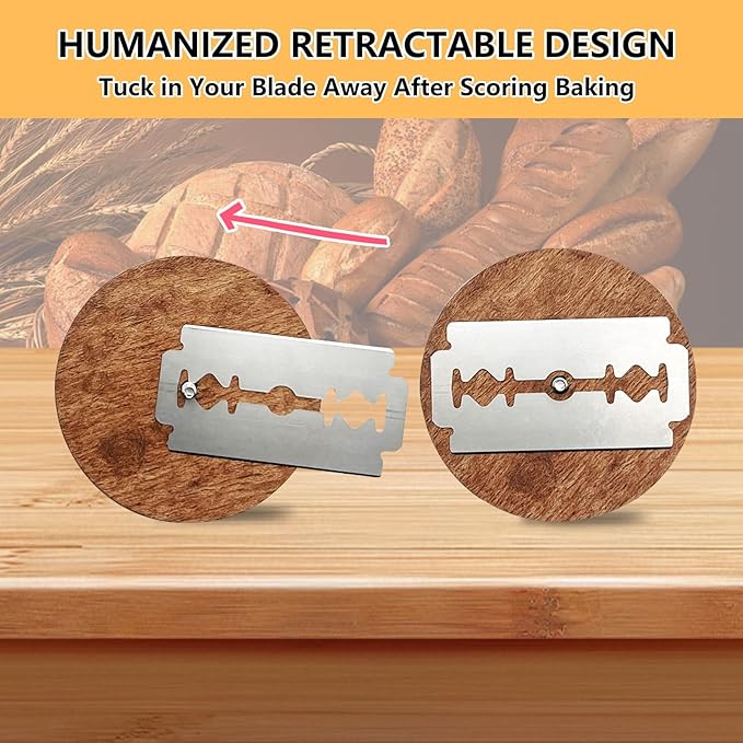 UFO Bread Lame Sourdough Scoring Tool Kit – Wooden Dough Scoring Tool, Replaceable Blades, Pouch, Cleaning Brush & Finger Guards | Perfect Baking Gifts for Sourdough Lovers