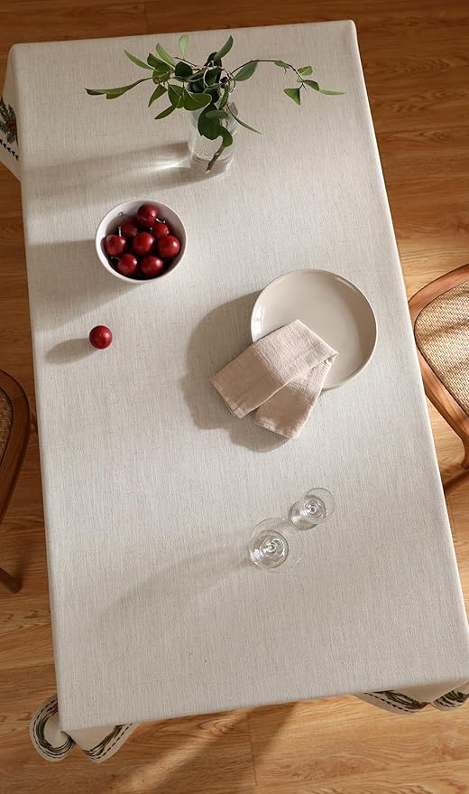 ISAENNE Designer Christmas Linen Small Square Tablecloth,Light Beige Western Elegant Table Cloth,Wrinkle Resistant Decor Tablecloths for Dining Thanksgiving Kitchen Christmas,55"*55"-Carol G