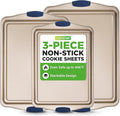 NutriChef 3‑Piece Non‑Toxic Cookie Sheets for Baking – Premium Carbon Steel Oven Tray Set with Blue Silicone Handles – Nonstick Baking Sheet Set for Cookies, Pastries & Oven‑Safe Cooking