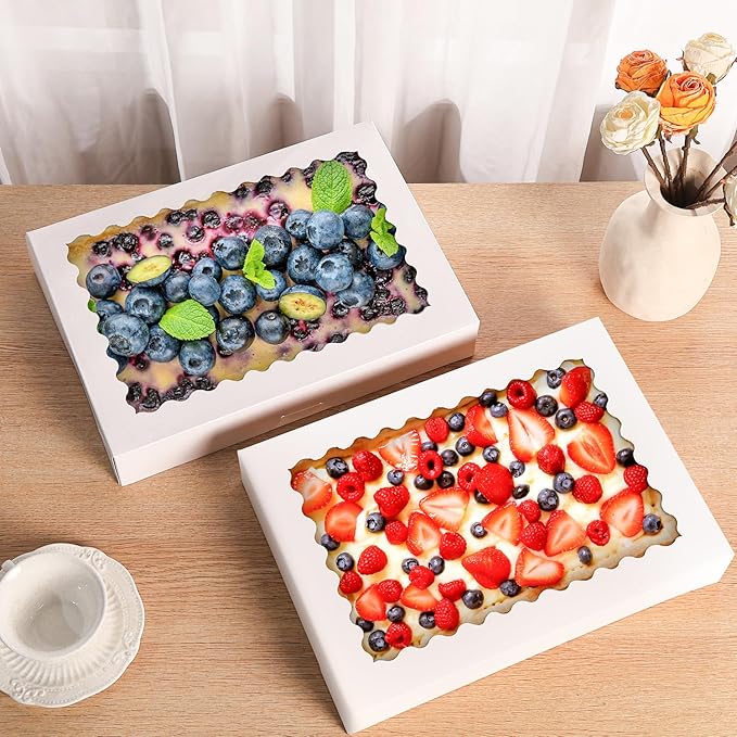 8 Pcs Cookie Boxes,14x10x2.5 Inch Large Bakery Boxes with Window for Pies Chocolate Strawberries Muffins Donuts Pastry Dessert Christmas(Brown) (White, 14 * 10 * 2.5inch/8pcs)