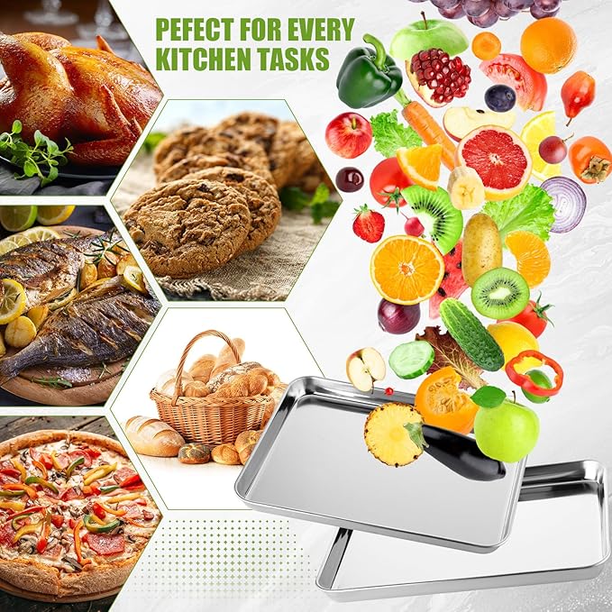 Mimorou 6 Pcs Baking Sheet Set Stainless Steel Cookie Sheet Cookie Baking Pan Bakeware Oven Tray Dishwasher Safe Commercial Grade Pans(12x9.5x1 Inch)