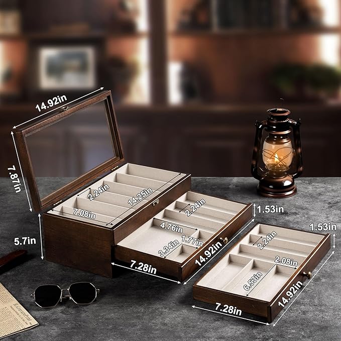 Knives Display Box, 3-Layer Pocket Knives Box Display & Storage Knives, Solid Wood Knives Box for Collections, Gift for Boyfriend Fathers Day Birthday Gifts(Walnut)