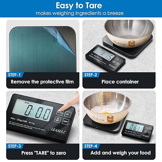 Food Scale with Detachable Display, 33lb Stainless Steel Kitchen Scales Digital Weight Grams and Ounces, Digital Food Scales for Kitchen, Baking Scale for Sourdough Bread Cooking, Weight Loss 1g/0.1oz
