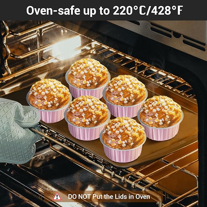 EUSOAR Foil Baking Cups, 50pcs 5oz 125ml Muffin Liners Cups with Lids, Disposable Aluminum Cupcake Ramekins Pans Baking Cup Holders Liners for Wedding Birthday Party