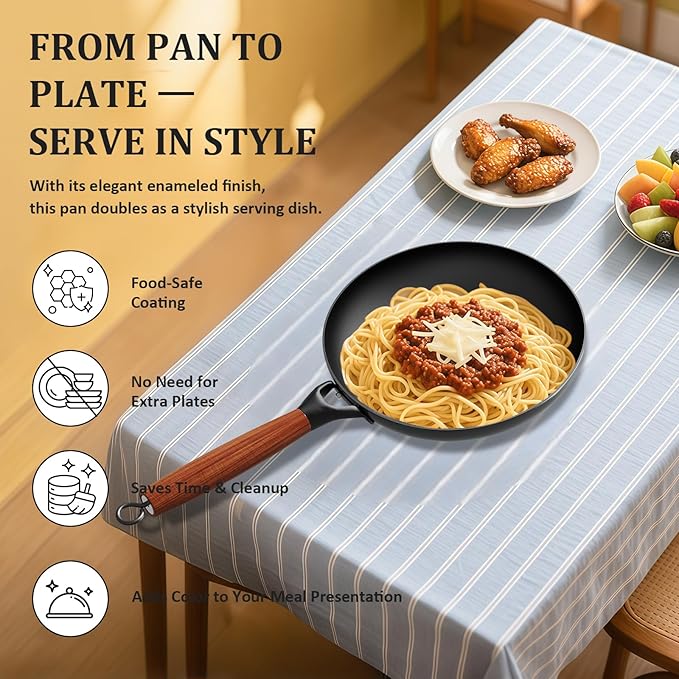 YUTANN 12 Inch Cast Iron Skillet, Pre-Seasoned Frying Pan with Diamond-Textured for Oil-Saving Cooking, Nonstick & Non-Toxic, PFAS/PFOA-Free, Easy to Clean