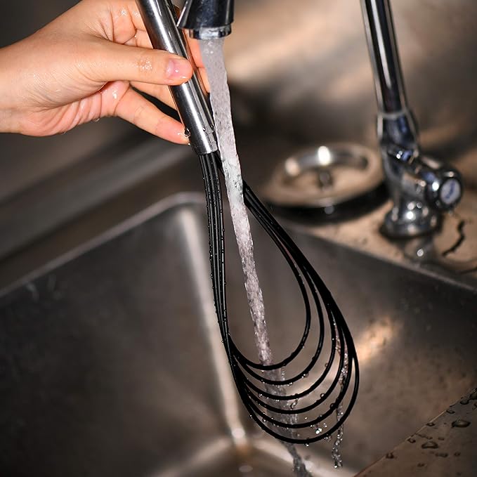 Flat Whisk Set,Stainless Steel 3 Pack 10''+11''+12'' Premium Sturdy-6 Silicone Heads Non Stick Wires Whisk for Blending Beating Stirring Kitchen Cooking by Jell-Cell (Black)