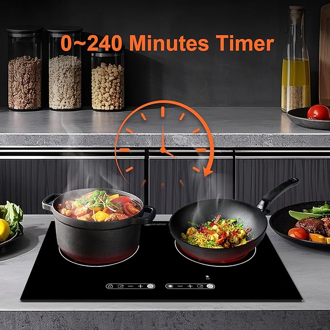 Dual Coil Design of 2 Burner Cooker, 1800W Electric Ceramic Hot Plate for Cooking, Infrared Double Burner Portable Countertop or 24inch Built-in Cooktop Radiant Stove Top, Compatible with All Cookware
