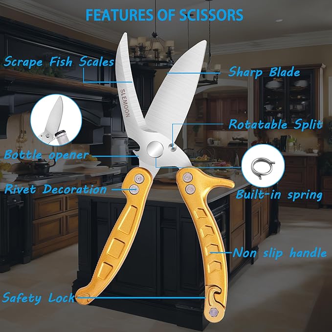 Kitchen Shears Heavy Duty Poultry Shears Meat Cutting Dishwasher Safe and Stainless Food Kitchen Scissors for Chicken Turkey Thanksgiving,Gold