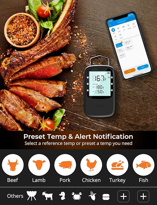 Govee Bluetooth Meat Thermometer, Wireless Meat Thermometer for Smoker Oven, Digital Grill Thermometer with 6 Probes, Timer Mode, Smart LCD Backlight BBQ Thermometer for Cooking Turkey Fish Beef
