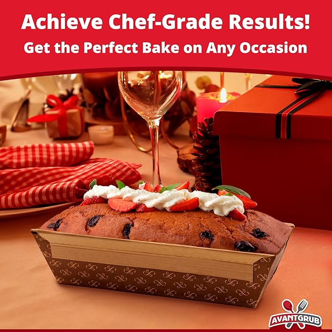 Chef-Grade Elegant 1Lb Paper Loaf Pans 50 Pk. Best Disposable Bakeable Kraft Pan Supply for Baking Bread, Small Meatloaf, Lemon Bundt Cake, Sweets for Holiday Gifts, Bake Sales or Fundraiser.