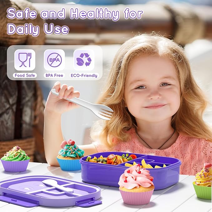 Lunch Box Kids Adult Bento Box Bento-Style Lunch Box 1300ml Ideal Portion Size Leak Proof for Teens Toddlers, BPA Free Lunchbox Containers for School Work Picnic (Purple)