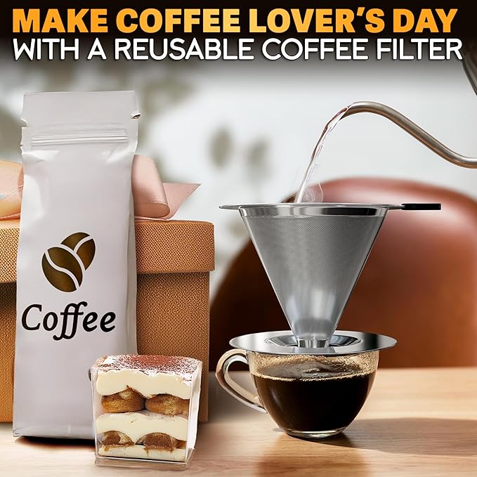 Stainless Steel Pour Over Coffee Maker With Cleaning Brush & Non-Slip Silicone Handle - 2 Cups Capacity Stainless Steel Coffee Pour Over Dripper With Secure Wide Base, Clean Flavor Paperless