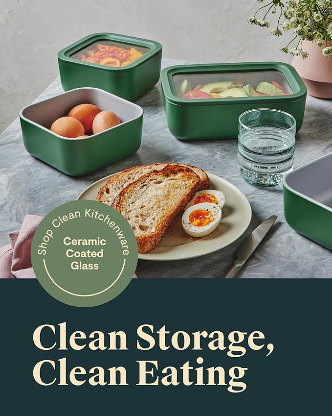 Caraway 13pc Glass Food Storage Container Set - Easy to Store, Non Toxic Lunch Box - with Glass Lids - Includes Storage Organizer - Sage