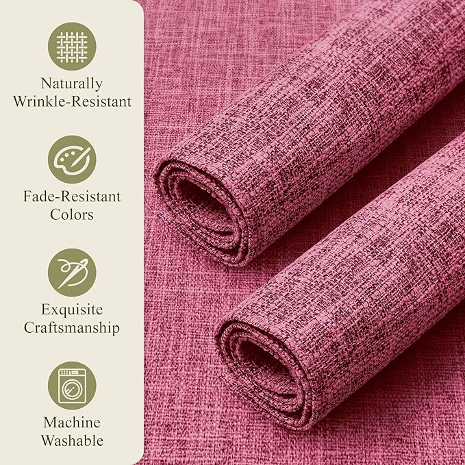 KXN Placemats Set of 8, Dual-Layer Thickened Faux Linen Table Mats, Heat Resistant & Wrinkle-Free, Machine Washable Cloth Place Mats for Kitchen Dining Indoor Outdoor (Pink)