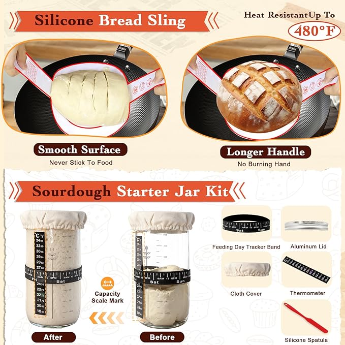 Sourdough Starter Kit, Sourdough Bread Baking Supplies, Sourdough Kit Home and Kitchen, Sourdough Bread Basket, Sourdough Starter Jar,Sour Dough Kit Tools,Bread Proofing Basket, Sourdough Jar
