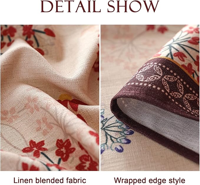 patdrea Designer Linen Extra Long Rectangular Table Cloth,Vintage Red Floral Tablecloth,Breathable Table Cover for Kitchen Dining,Tea Party,Christmas,Thanksgiving,Holiday,63"x110"-Newmari