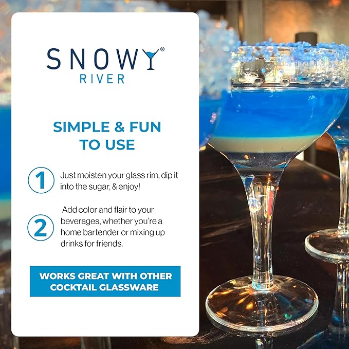Snowy River Sky Blue, Cocktail & Margarita Sugar Rimmer - Vibrant Color Glass Rimming Sugar with Medium Crystal Texture - 4oz