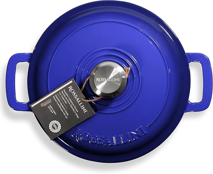 Signature Enameled Cast Iron Dutch Oven, Non-Stick Serving Pot with Tight Fitting Lid for Perfect Roasting, Baking, Sauteing, and Bread Making | 2Q (1.9L) - Indigo Blue