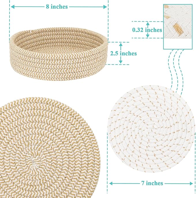Trivets for Hot Dishes, Pots and Pans, Hot Pads with Storage Basket, Pot Holders for Kitchen, Heat Resistant Mat Protect Counter Home Essentials, Farmhouse Decor (Mix Brown 5 PCS)
