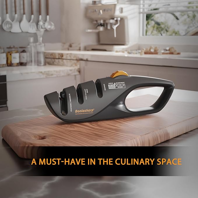 5-Angle Adjustable Knife Sharpener for Kitchen, Scissors & Pocket Knives – Precision 15°-24° Sharpening, Coarse & Fine Slots, Non-Slip Base, Ergonomic Handle, Safe & Easy to Use