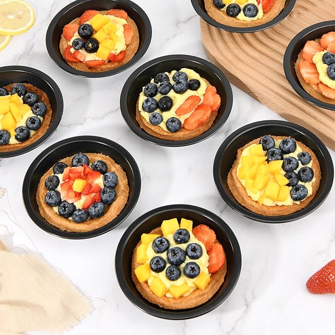 8 Pcs 4 Inch Mini Pie Pan Pie Tins Round Mini Tart Pans, Carbon Steel Mini Pizza Pan Nonstick Quiche Pans for Baking Small Bakeware Set for Oven & Dishwasher Safe