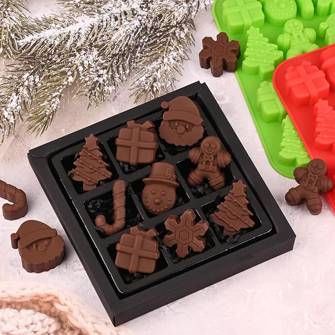 Actvty Christmas Chocolate Molds, Christmas Candy Silicone Molds, 4 Packs 14 Cavity Xmas Theme Baking Molds for Making Chocolate, Candy, Gummy, Jello, Ice, Wax Melts