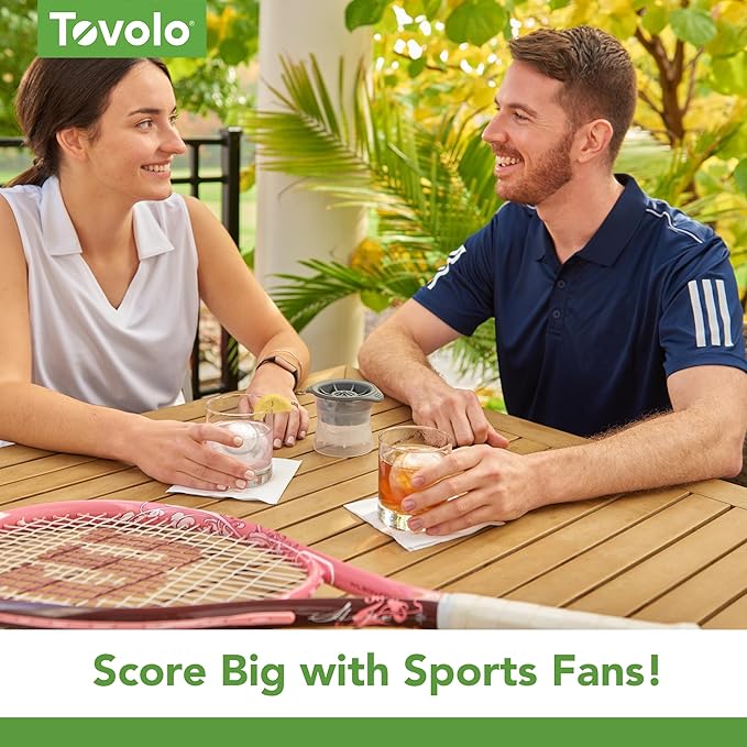 Tovolo Tennis Ice Cube Molds Pack of 2 Large Craft Ice Spheres for Cocktails Summer Drinks, Dishwasher Safe Stackable Silicone BPA Free Tennis Ice Mold Gift for Sports Fans
