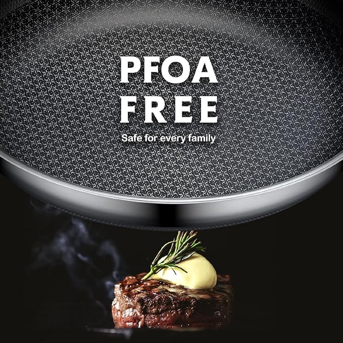 Non Stick Frying Pans, 12 inch with Lid Hybrid Frying Pans Nonstick,non stick Stainless Steel Skillets, Dishwasher/Oven Safe Cookware, Induction Compatible, PFOA Free Cookware