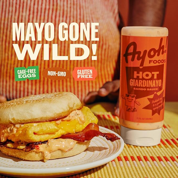 Ayoh Foods, Mayo Gone Wild, Made by Molly Baz - Easy to Squeeze, Perfect for; Sandwiches, Burgers, Fries, Nuggets, Wraps & Dips (Hot Giardinayo)