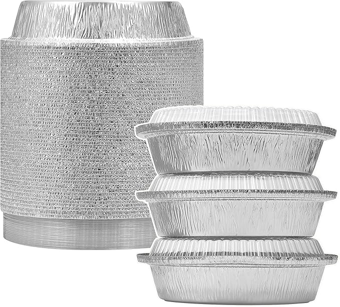7" Aluminum Foil Pans with Clear Lids 50 Pack,Heavy Duty Disposable Containers for Roasting,Storing,Baking,Cooking,Recyclable