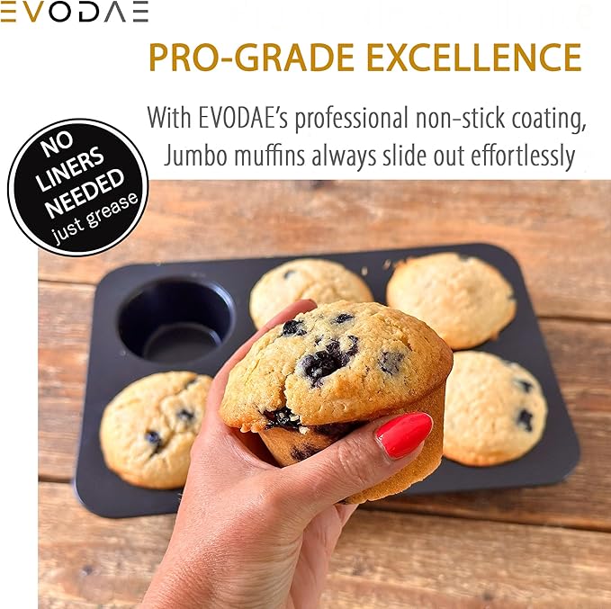 EVODAE® Jumbo Muffin Pan in Holiday Gift Box – Set of 2, 12 Cup (2x6) Large Muffin Pan & Large Cupcake Pan – Pro-Grade Nonstick Bakeware – PFOA & PTFE Free – Great Gift for Bakers & Holiday Baking