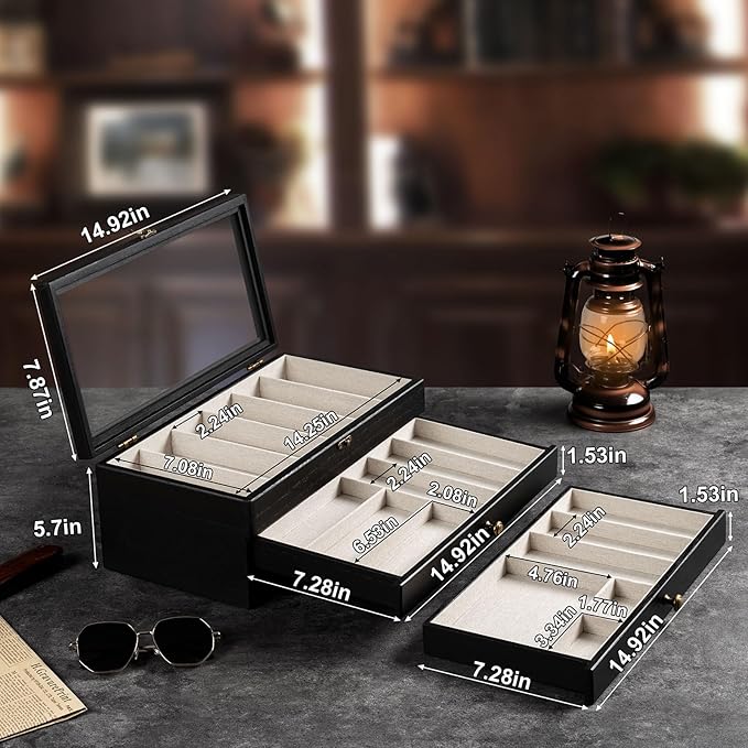 Knife Display Case, 3-Layer Pocket Knife Case Display & Storage Knives, Solid Wood Knife Case for Collections, Gift for Boyfriend Fathers Day Birthday Gifts(Black)