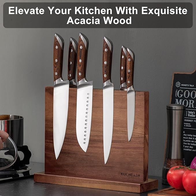 Magnetic Knife Holder - KUCHEASY Double Sided Magnetic Knife Block Without Knives - Wooden Universal Knife Stand Strong Enhanced Magnets -Knife Display Rack for Kitchen Counter Multifunctional Storage