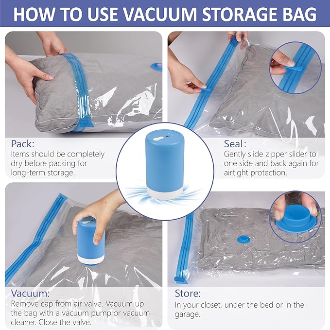 Cozy Essential 15 Pack Travel Vacuum Storage Bags with Portable Electric Pump, Suitase Vacuum Seal Space Saver Bags for Clothing and Luggage Compression