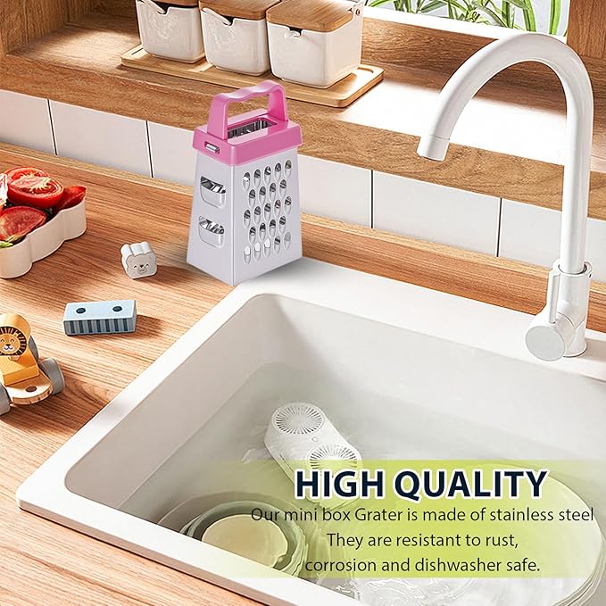 Mini Cheese Grater, 3Pcs Stainless Steel Box Grater with Handle Professional Cheese Slicer Grater for Kitchen Slicer Cheese Ginger Vegetable Multifunction Dishwasher Safe