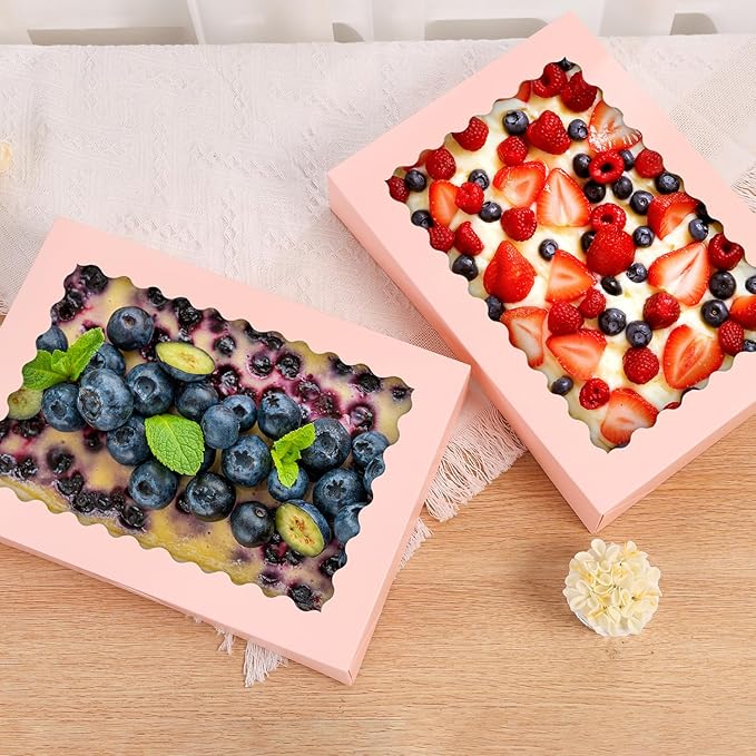 Cookie Boxes,14x10x2.5 Inch Large Bakery Boxes with Window for Pies Chocolate Strawberries Muffins Donuts Pastry Dessert Christmas(Pink, 14 * 10 * 2.5inch/24pcs)