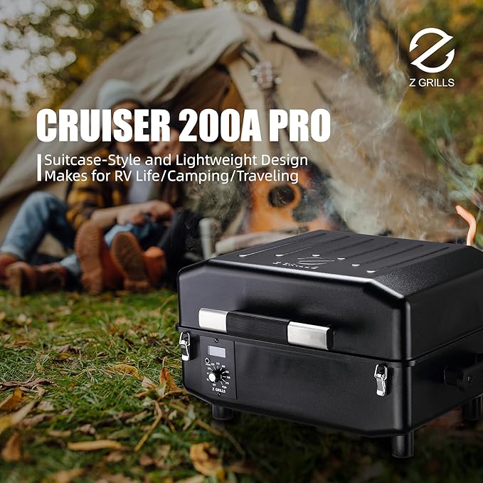 Z GRILLS 200A Table Top Wood Pellet Grill, Pellet Smoker with PID V2.1 Controller, Meat Probes, 202 sq.in Cooking Area, Fit for RVs, Road Trips & Apartments