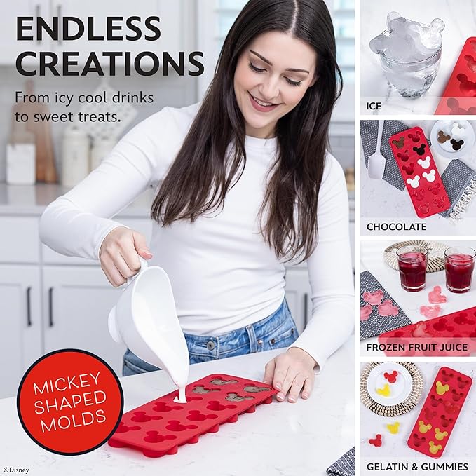 Disney Silicone Ice Cube Tray – 2 Pack Ice Trays for Freezer with Fun Mickey, Minnie & Winnie the Pooh Molds – Flexible BPA-Free Silicone Molds for Ice, Chocolate, and More