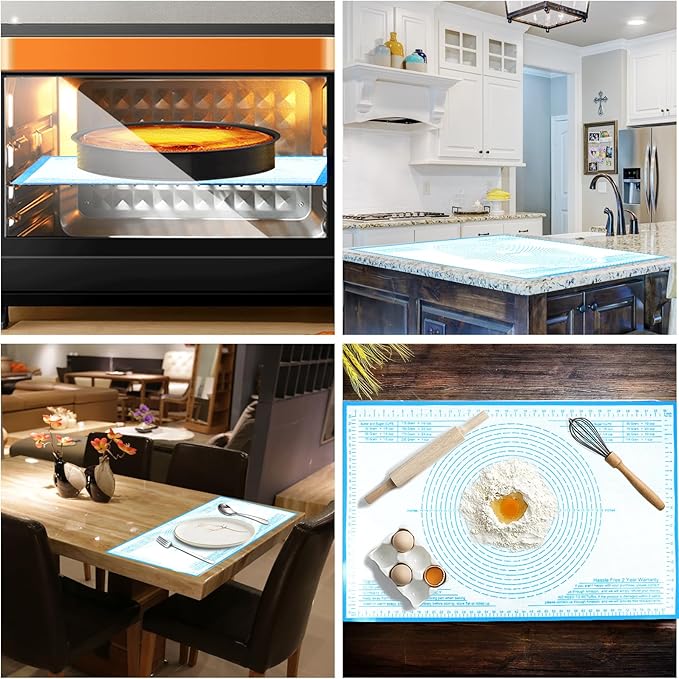 Non-slip Silicone Pastry Mat 34X26 inches Baking Mat with Measurement, Perfect for Dough, Pastry, Pie Crust, Fondant, Cookies, Bread, Pasta, Pizza, Counter Mats