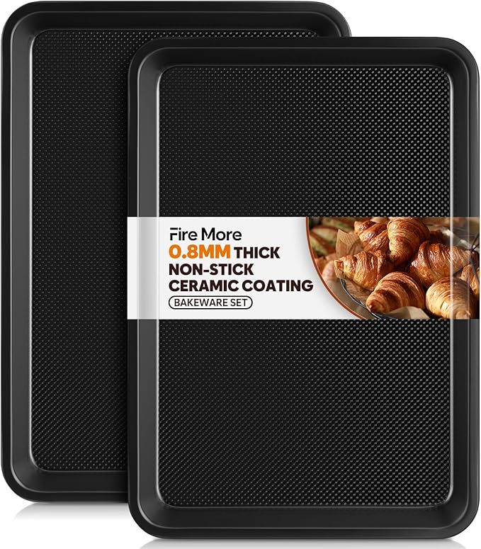 2 Pack Quarter Sheet Pan 12.8x9, Cookie Sheets for Baking 0.8mm Thick Non Stick Baking Sheets for Oven Heavy Duty Baking Trays