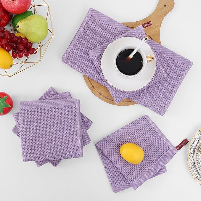 Homaxy 100% Cotton Waffle Weave Kitchen Dish Cloths, Ultra Soft Absorbent Quick Drying Dish Towels, 12 x 12 Inches, 8-Pack, Lavender