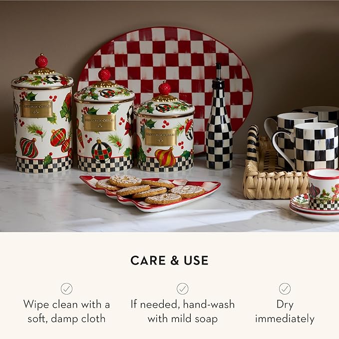 MACKENZIE-CHILDS Enamel Canister, Kitchen Storage Container with Lid, Large, Deck the Halls